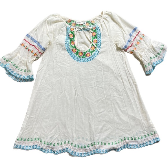 Anthropologie Dresses & Skirts - Anthropologie Lilka Cream Embroidered Floral Peasant Dress Beach Coverup S